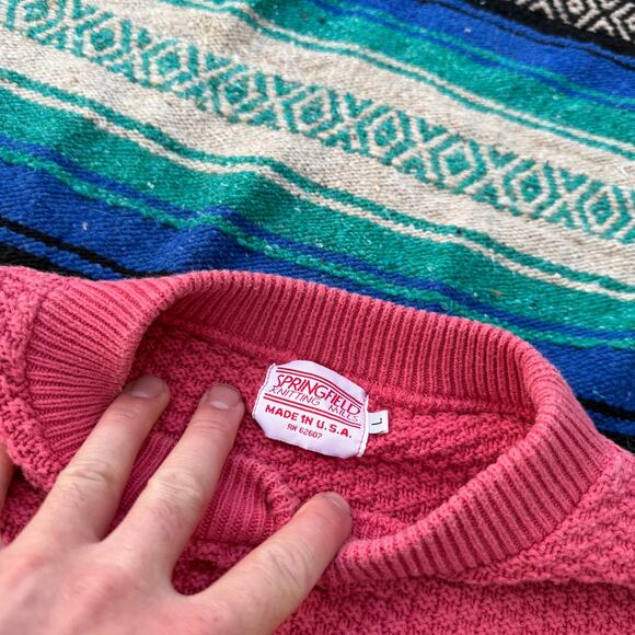Vintage 80's Springfield Light Pink Cable Knit Crewneck Pullover Sweater Sz L - Picture 3 of 4
